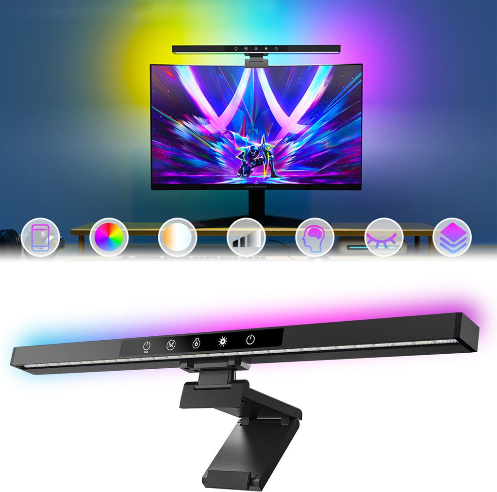Led Monitor Lampe Led Schreibtischlampe Dimmbar, Büro Lampe Monitor Light Bar Bürolampe Bluetooth Bildschirmlampe Klemmleuchte Für Monitor Bilds...