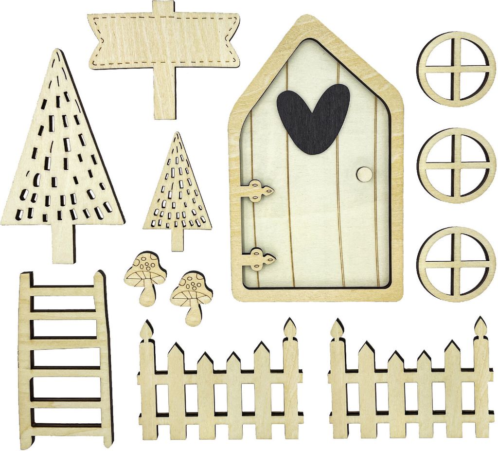 Oblique Unique Weihnachtsdeko Wichteltür Set mit Zubehör Wichtel DIY Deko Dekoration aus Echtholz für Weihnachten Advent