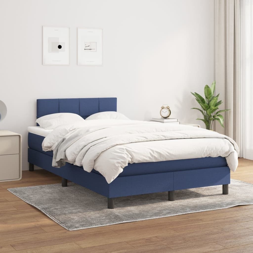 Best Möbel Bettrahmen inkl. Lattenrost - Boxspringbett mit Matratze Blau 120x200 cm Stoff - Klassische Betten Cloris Neu9357657 4parcel