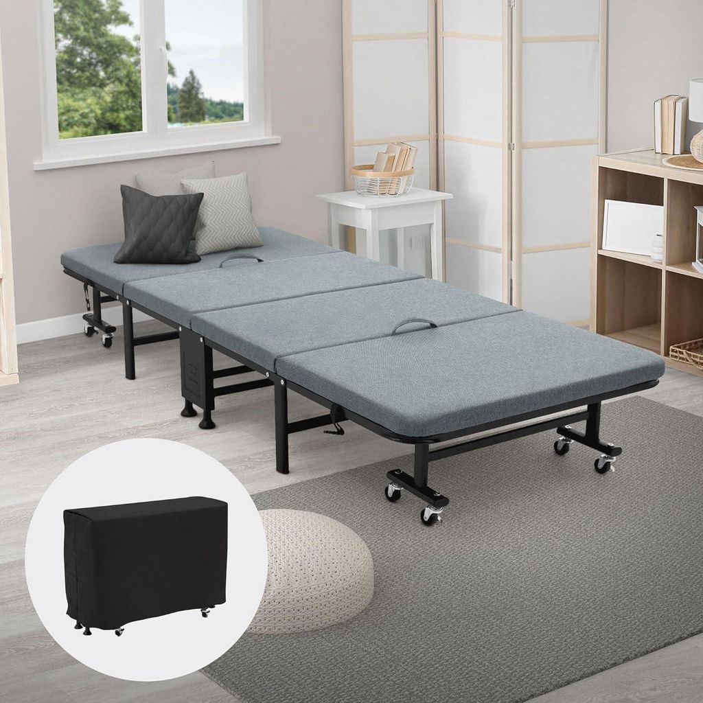 Aufklappbares Gästebett 80x190 cm - Einzelbett mit Matratze und Kissen - Tragbar und stabil für Kinder und Erwachsene