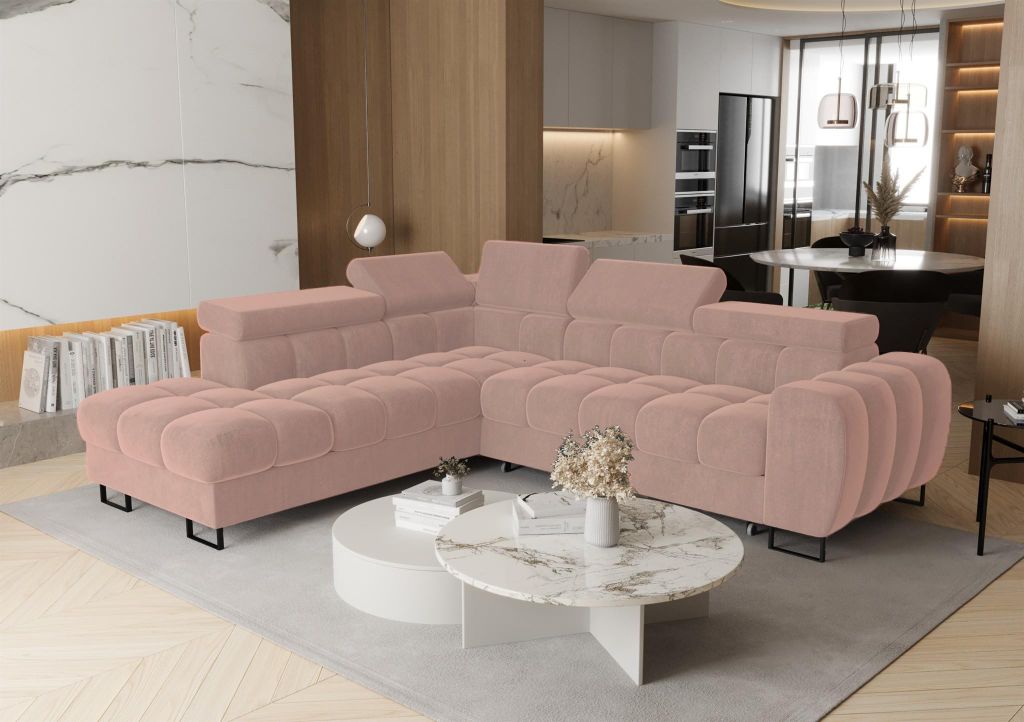 Ecksofa Schlafsofa BASTIEN MAX in Stoff Terra Puderrosa Ottomane Links