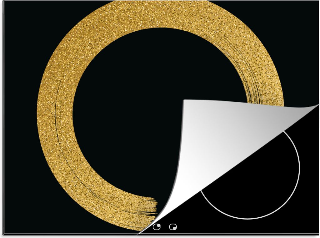 KitchenYeah Herdabdeckplatte Kreis aus goldenem Glitter auf schwarzem Hintergrund , 75x52cm, Küche Deko, Glaskeramikkochfeld Herdabdeckung, Abde...