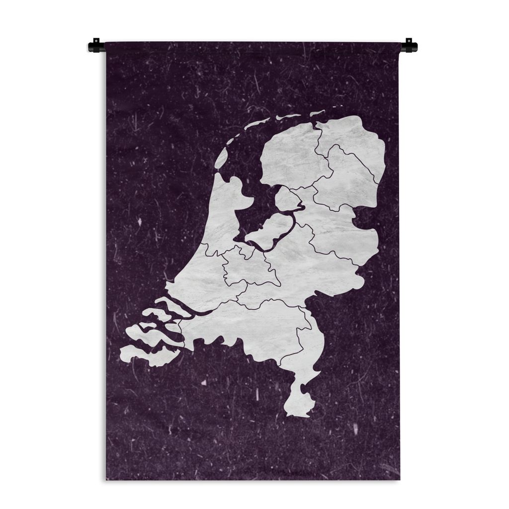 MuchoWow Wandteppich Wandbehang Karte Europa - Niederlande - Weiß 60x90 cm Tapisserie Dekoration Wandtuch - Foto-Teppich - Abwaschbar