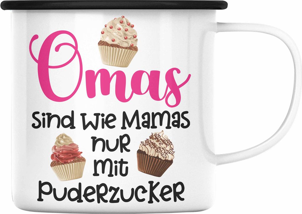 Trendation - Beste Oma Geschenk Emaille Tasse Geburtstagsgeschenk von Enkel Enkelin Geschenkideen Lustig Geburtstag Grossmutter (Schwarz)