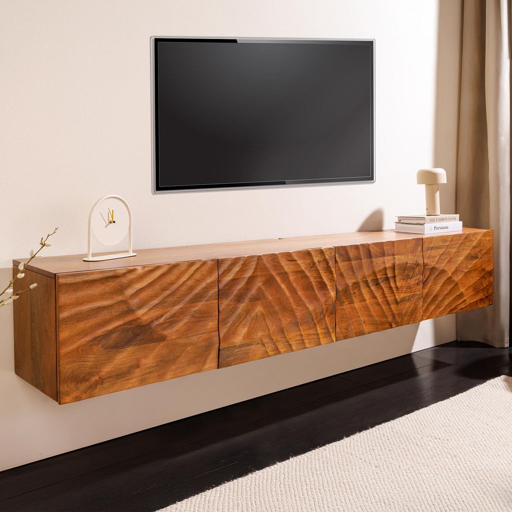 riess-ambiente Massives TV-Board SCORPION 200cm braun Mangoholz hängend Lowboard