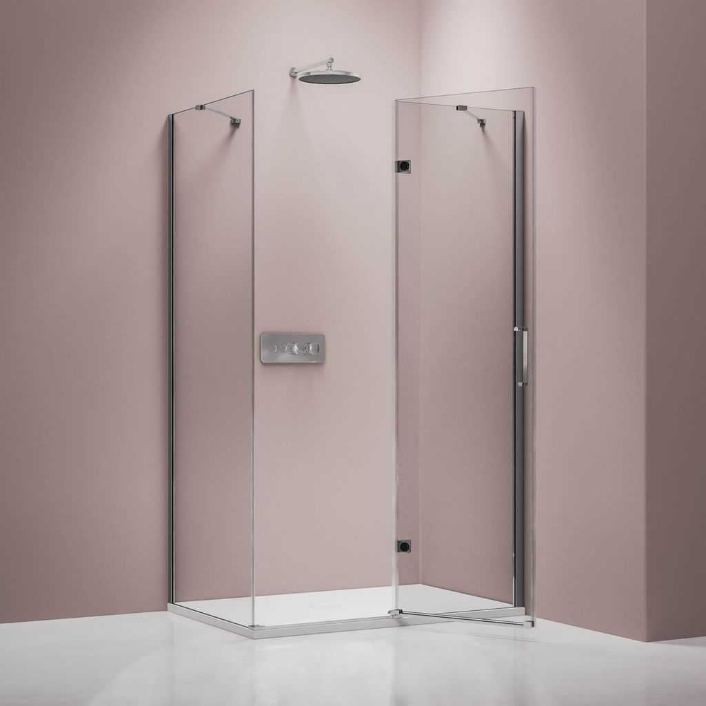 Eckdusche mit Drehtür an Festfeld NT403 - 8 mm - Nano Klarglas - Türanschlag RECHTS - Breite wählbar, Breite Glas feststehend:100cm, Breite Tür...