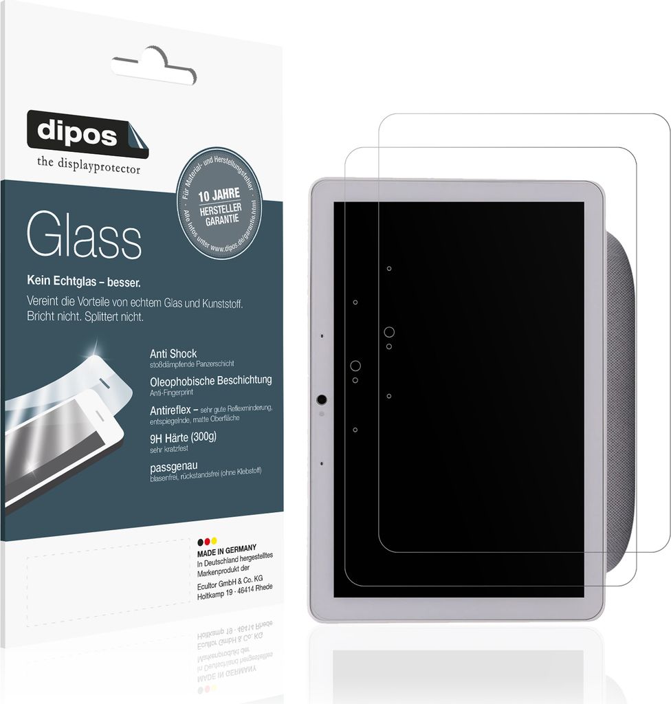 2x Schutzfolie für Google Nest Hub Max 3. Gen matt - Anti-Shock 9H Folie dipos Glass Kunststoffglas