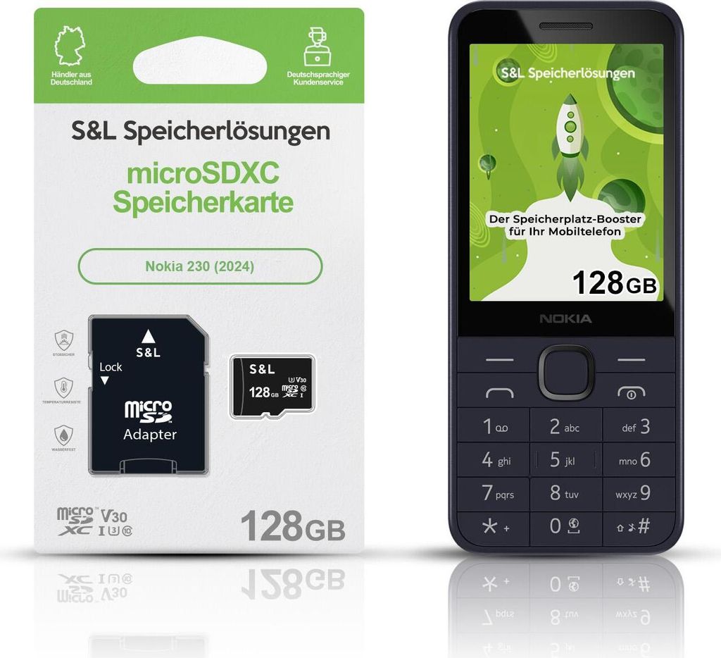microSD Speicherkarte S&L für Nokia 230 (2024) - Speicherkapazität: 128 GB