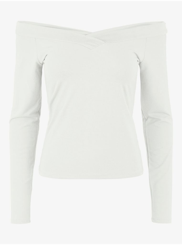 Pieces Maliva Off Shoulder Langarm-t-shirt Mit V-ausschnitt Weiß S Damen Weiß S