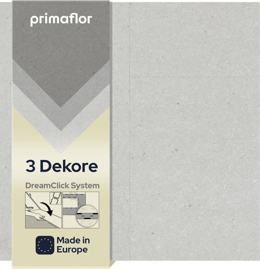 Primaflor Vinylfliese LIVE - Hellgrau - 10 Fliesen je 61,2x30,6cm (1,87 m²) - Hochwertiger Vinylboden mit Klicksystem - Wasserabweisendes Klickvin...