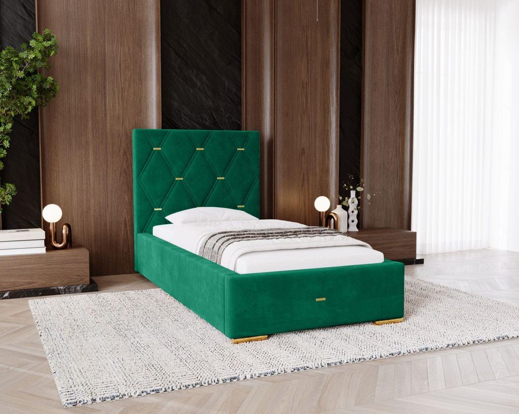 Gepolstertes Einzelbett 100x200 mit Stauraum DANVILLE 2 - grün