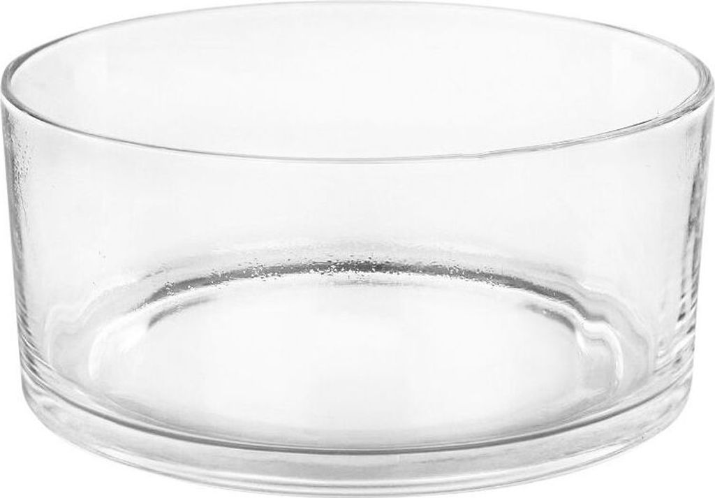 A clear glass bowl on a white background.