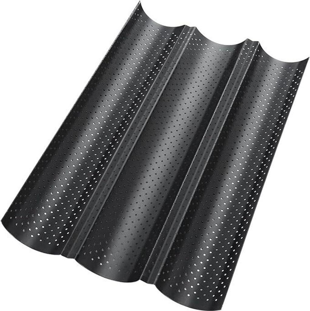 Baguette Backform,Baguetteblech mit Antihaftbeschichtung,Baguette-Blech für 3 Baguettes,Schwarz Baguetteform,Brot Backen Zubehör, Baguette Backbl...