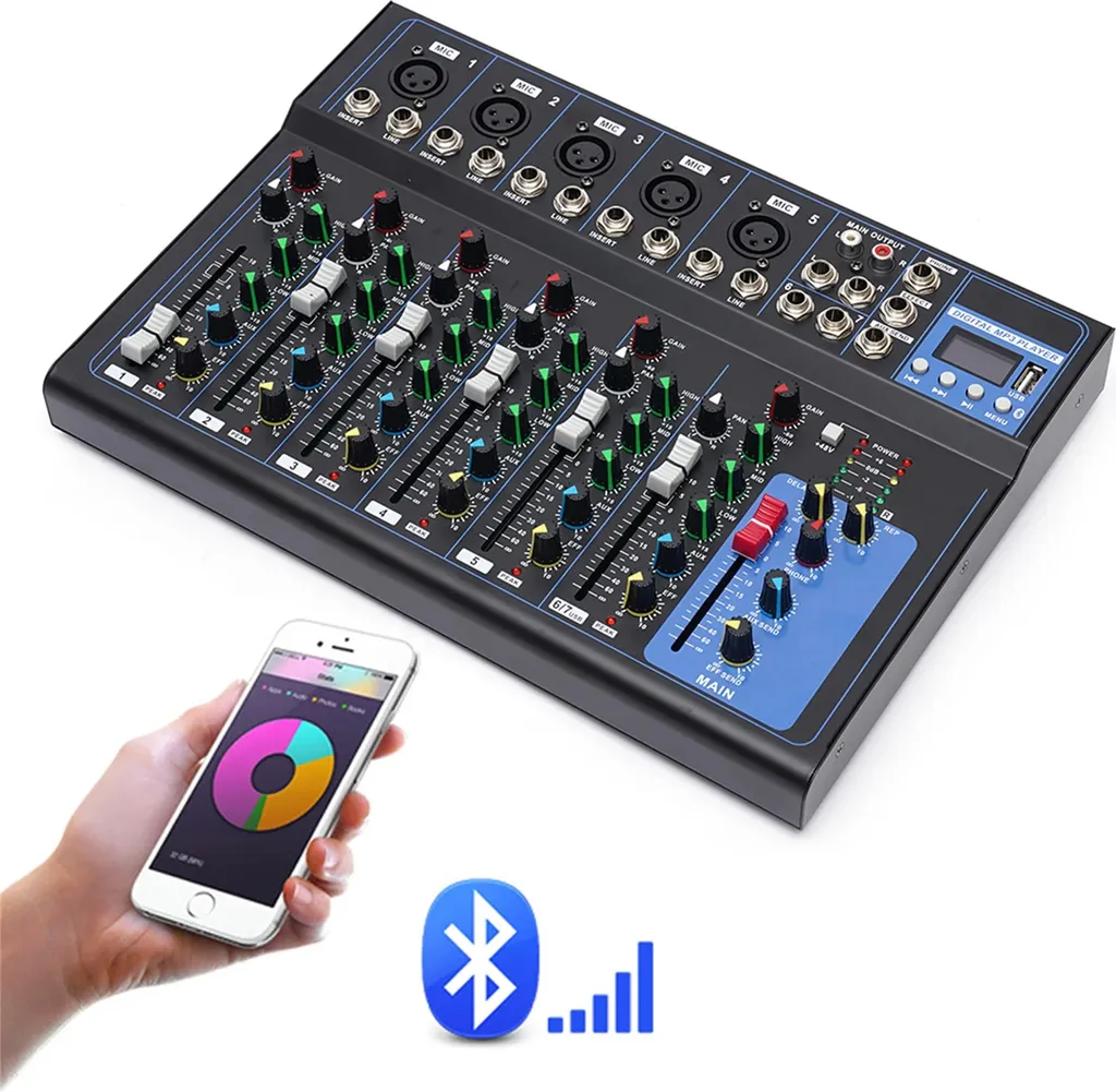 Mixer 7 Canali Streaming & Podcast Bluetooth EQ 3 Bande Nero