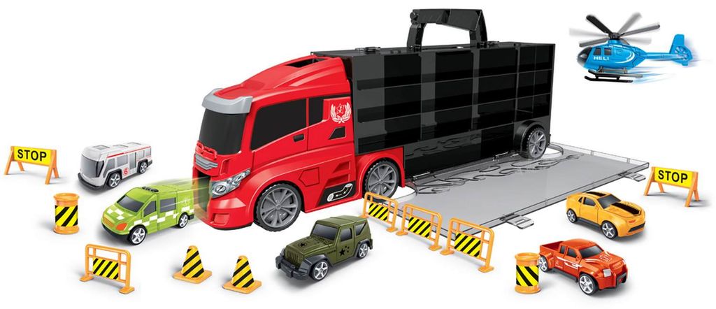 Luna Mega Truck LKW Tragekoffer City 16-tlg. mit Autos Helikopter und Zubehör