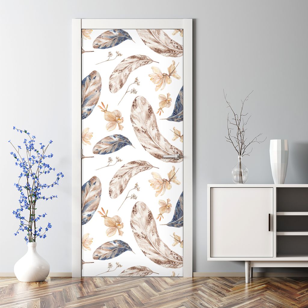 Dekorative Türposter Aufkleber Türsticker selbstklebend Klebefolie Fallende Federn Gold 85 x 200 cm