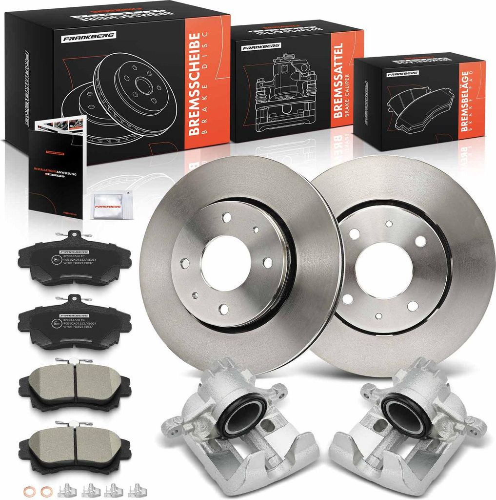 Frankberg 2x Bremssattel+2x Bremsscheiben+4x Bremsbeläge Vorne für Volvo S40 I 644 V40 Kombi 645