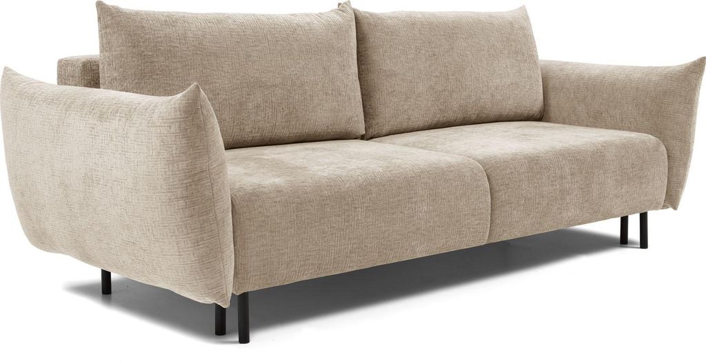 Sofa mit Bettkasten - Schlafsofa mit Schwarze Metallbeine - 3 Sitzer Sofa Bett - Couch mit Schlaffunktion Bettfunktion Skandinavisch Polstergarnitu...