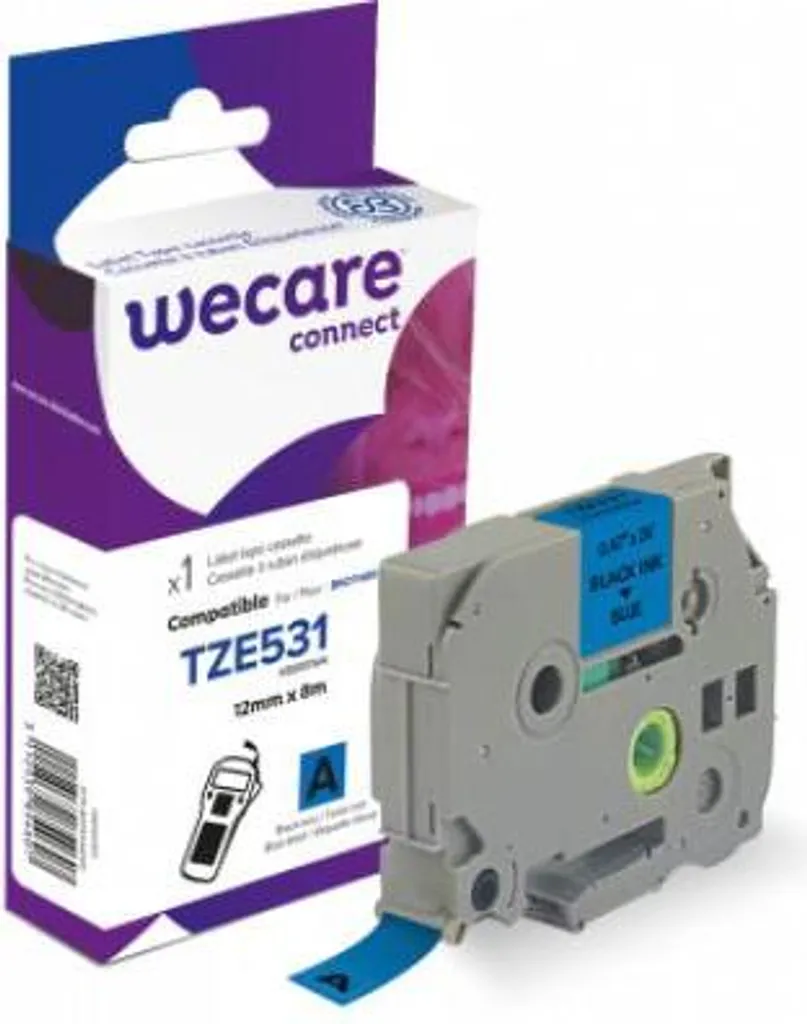 Cassette Ruban Laminé 12mm Noir sur Bleu Compatible Brother TZe-531