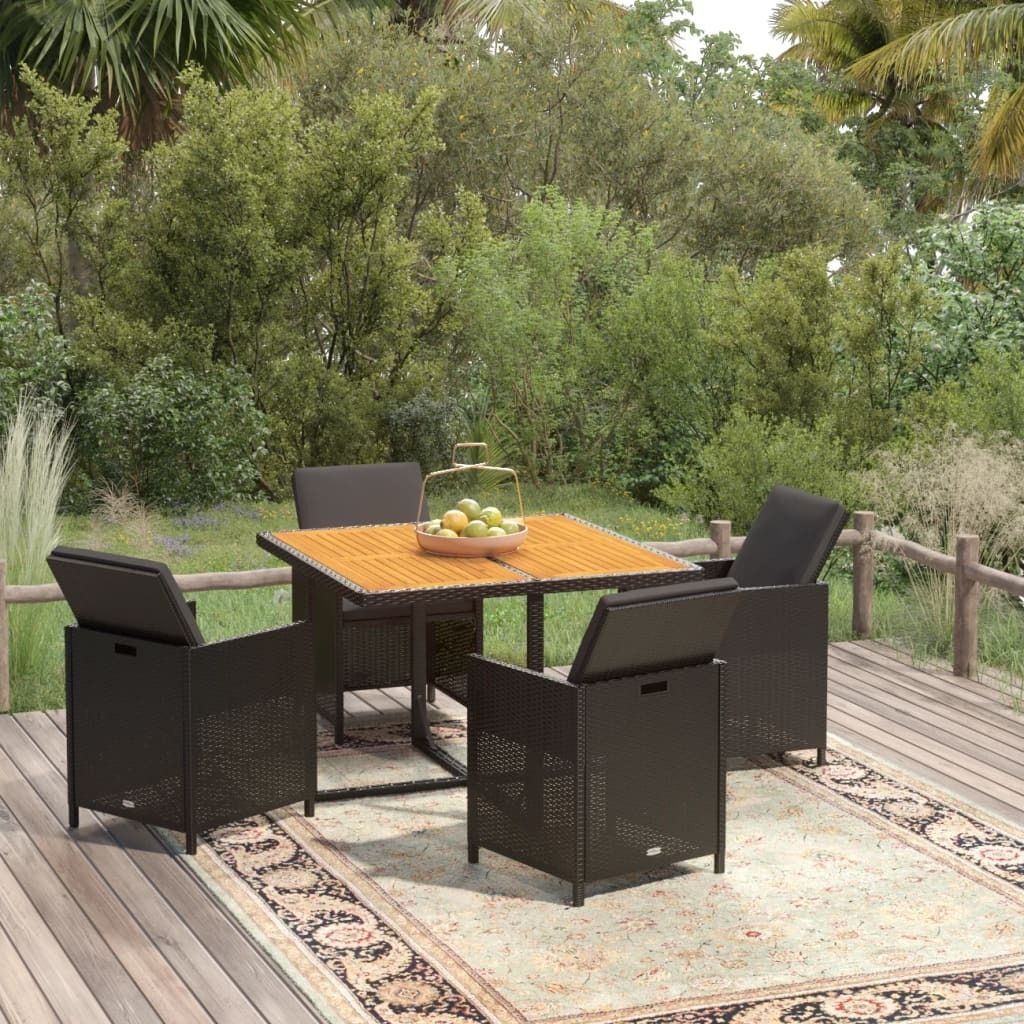 "2026 Promotion" 5-tlg. Garten-Essgruppe - mit Tisch und Stühlen - mit Kissen - Poly Rattan Schwarz - Gartenmöbelset CC4420