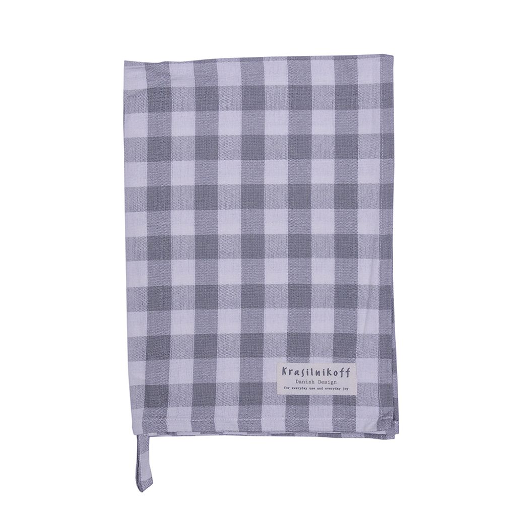 Krasilnikoff - Geschirrtuch, Trockentuch, Küchentuch KW2800 - Large checkered, grey - Baumwolle - 70 x 50 cm