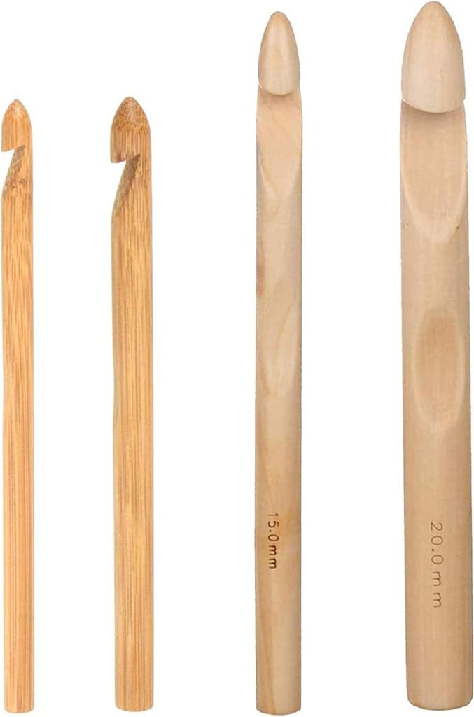 Große Holz-Häkelnadeln 8 mm, 10 mm, 15 mm, 20 mm - Set von 4 Stück für das Stricken von Schals, Hüten, Amigurumi und Basteln