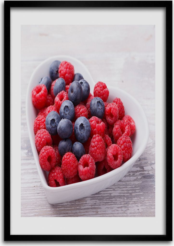 Bild - Bilderrahmen - Foto - 70 cm x 100 cm - MDF - Rahmen - Wandkunst - Himbeeren und Blaubeeren
