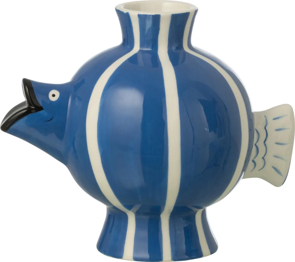 Vase Poisson J-Line Rayé Bleu et Blanc - Un Style Marin sans Faute