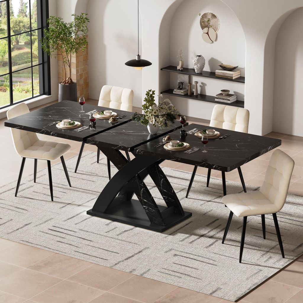 Sweiko Ausziehbarer Esstisch, Esstisch, Küchentisch, Balkontisch, Esstisch aus Holz, ausziehbarer Esstisch, 120–160 cm, Platz für bis zu 6 Pers...