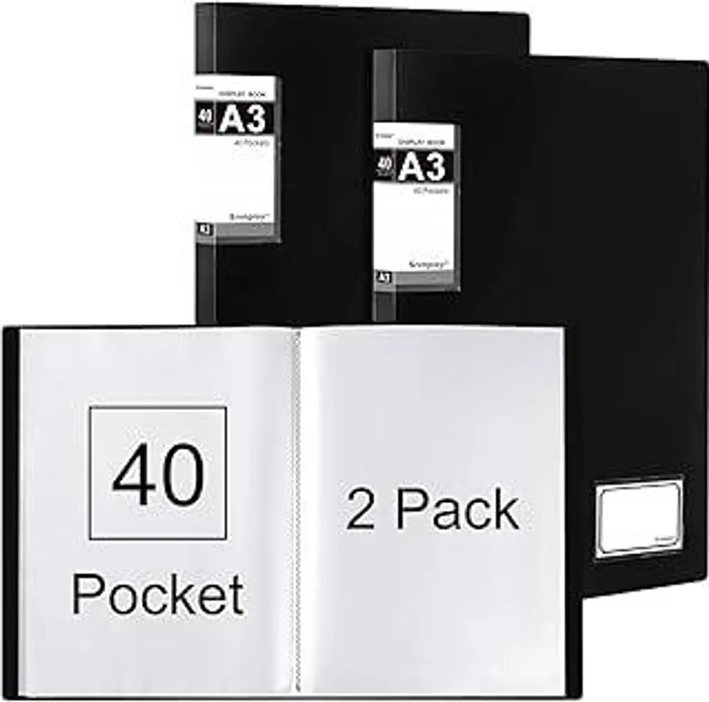 2x Portfolio A3 40 Buste - Album per Disegni e Opere d'Arte Nero