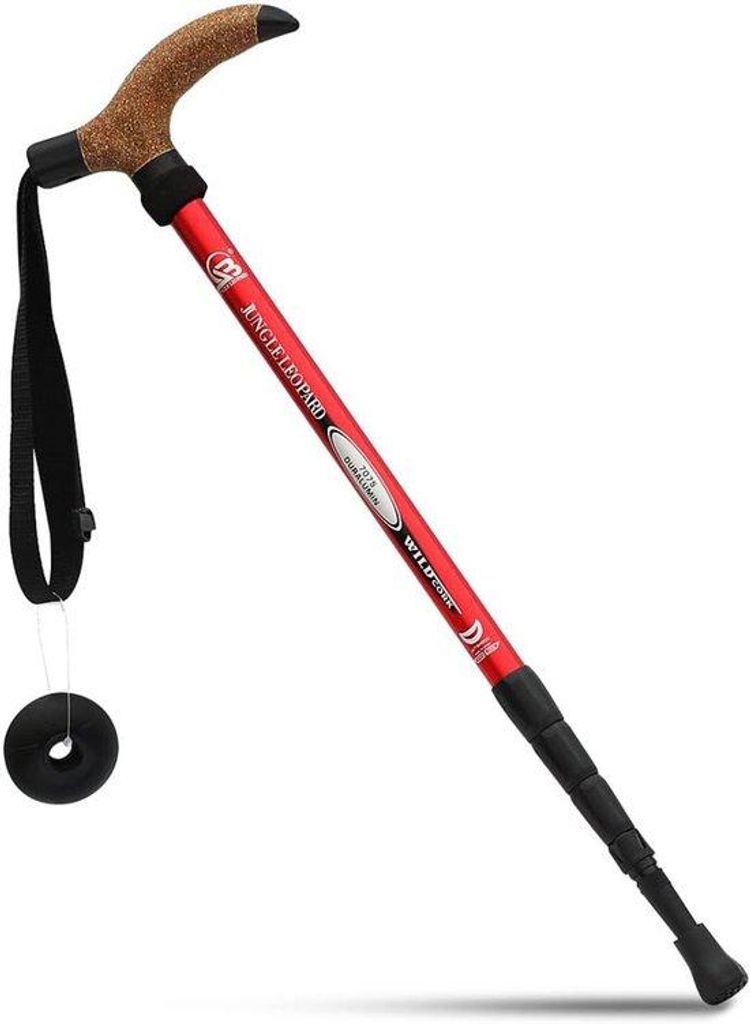 Trekkingstok, aluminium, telescopisch, verstelbaar, schokabsorberend, rood, aluminiumlegering.