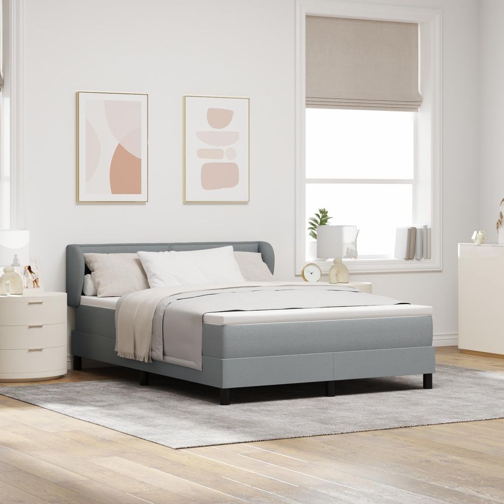 Design new Polsterbett Boxspringbett mit Matratze Hellgrau 140x200 cm Stoff - Bettrahmen - Klassische Betten cloris67160