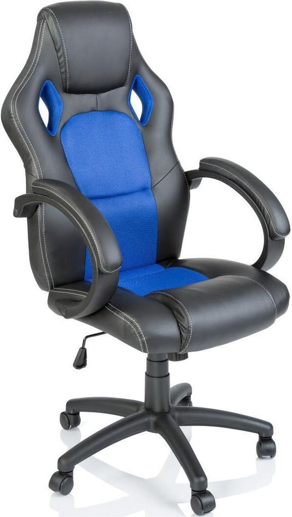 TRESKO Racing Chefsessel Bürostuhl Drehstuhl Sportsitz Bürosessel Schreibtischstuhl schwarz/blau