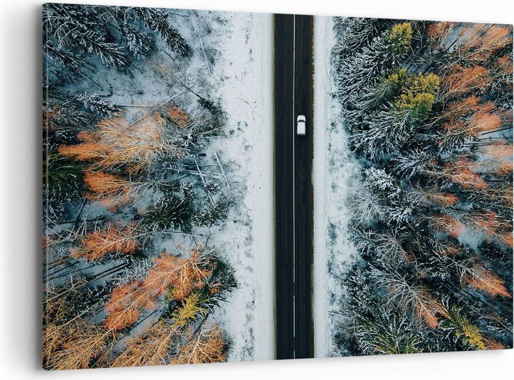 Bild auf Leinwand - Leinwandbild - Einteilig - Wald Weg Schnee - 100x70cm - Wand Bild - Wanddeko - Wandbilder - Leinwanddruck - Bilder - Wanddekora...