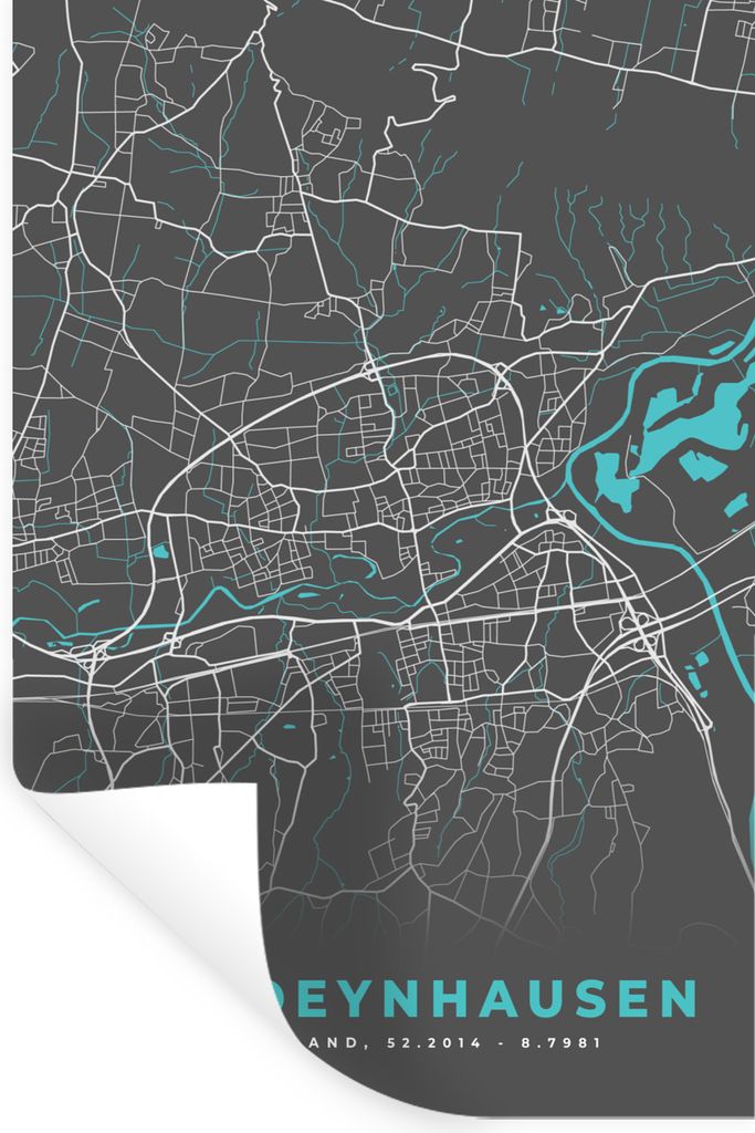 MuchoWow Wandtattoo Wandsticker Wandaufkleber Deutschland - Blau - Bad Oeynhausen - Stadtplan - Karte 40x60 cm Selbstklebend und Repositionierbar...