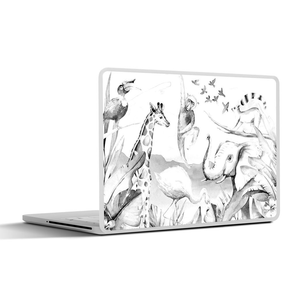 MuchoWow Laptop Aufkleber Sticker Cover Dschungel - Tiere - Aquarell - Jungen - Mädchen - Kinder - Kinder 36.5x27.5 cm - Laptop-Sticker