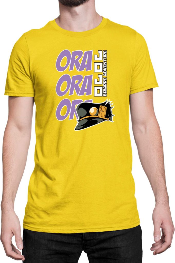 Herren T-Shirt Japan Anime Manga Jojo Bizzare Adventure Ora Ora Ora, Man XL / Gelb