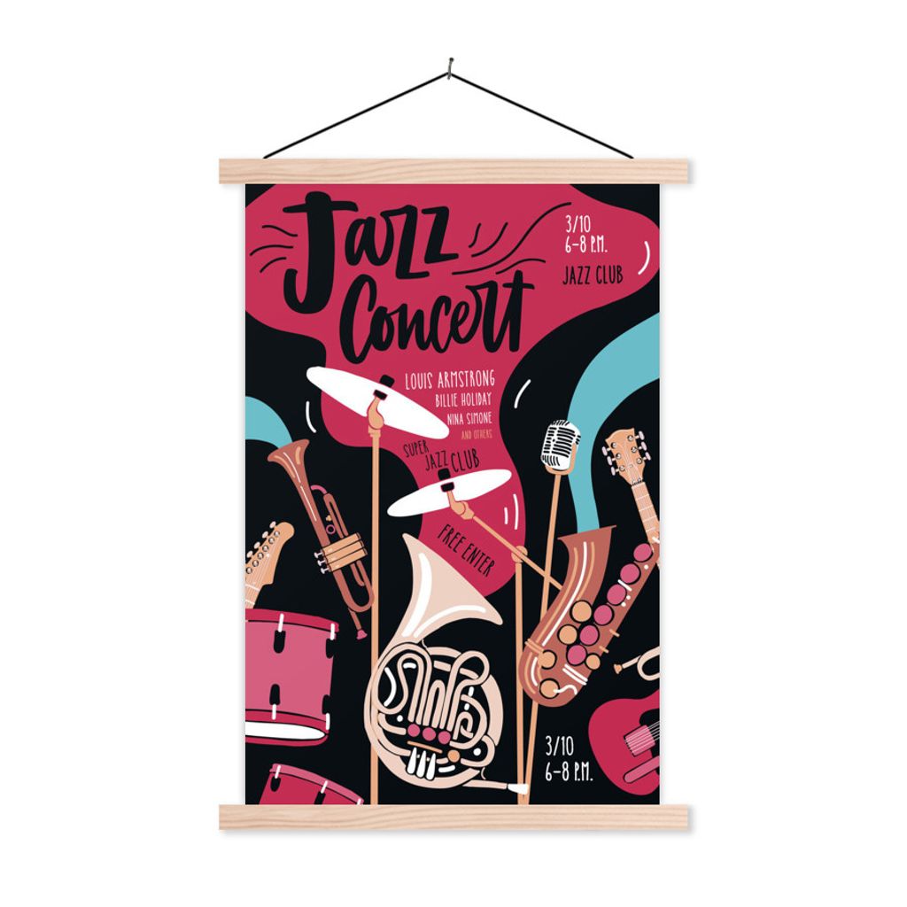 MuchoWow Textilposter Jazzkonzert - Zitate - Musikinstrumente - Horn 40x60 cm mit holzfarbenen Rahmen - Poster