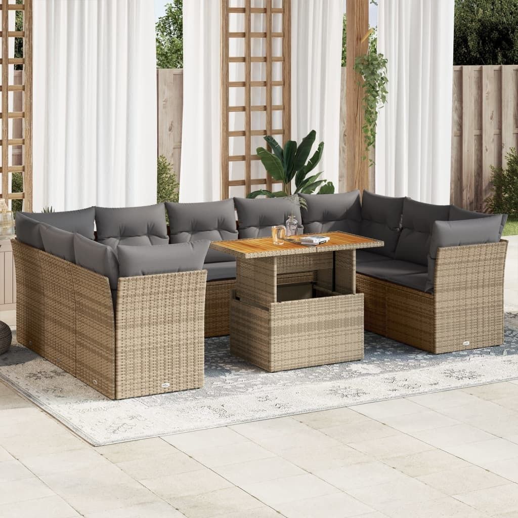 Eleganten-Stil 10-tlg. Garten-Lounge-Set mit Kissen Garten-Sofagarnitur, Outdoor Indoor, Beige Poly Rattan Gartenmöbel-Sets CHY97779467
