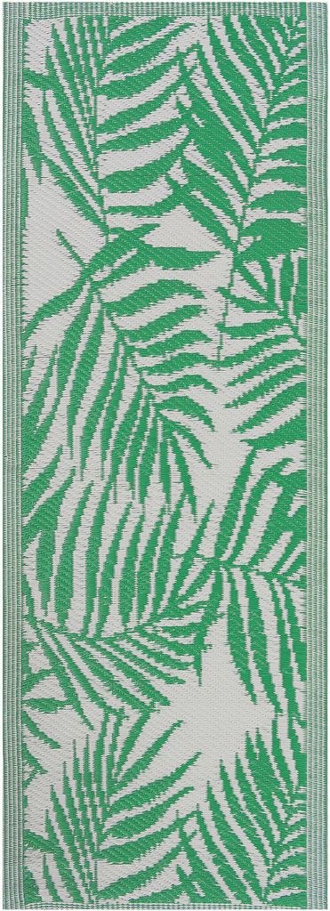 BELIANI Outdoor Teppich Grün/Weiß Polypropylen 60 x 105 cm Palmen-Muster Jacquardgewebt Rechteckig Kurzflor Gartenaccessoires Terrasse Balkon Woh...