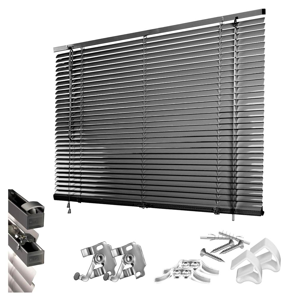 Klemmfix-Jalousien für Fenster ohne Bohren, mit Klemmclips, Wand- und Deckenmontage, 90 x 130 cm, Anthrazit