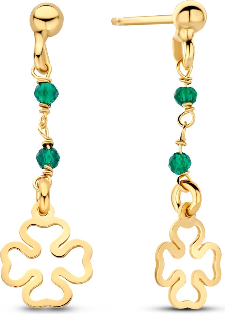 New Bling - 9NB-1339 - goldfarbene Ohrring-Anhänger mit Klee - grüne Frisuren - 925 Sterling Silber - vergoldet