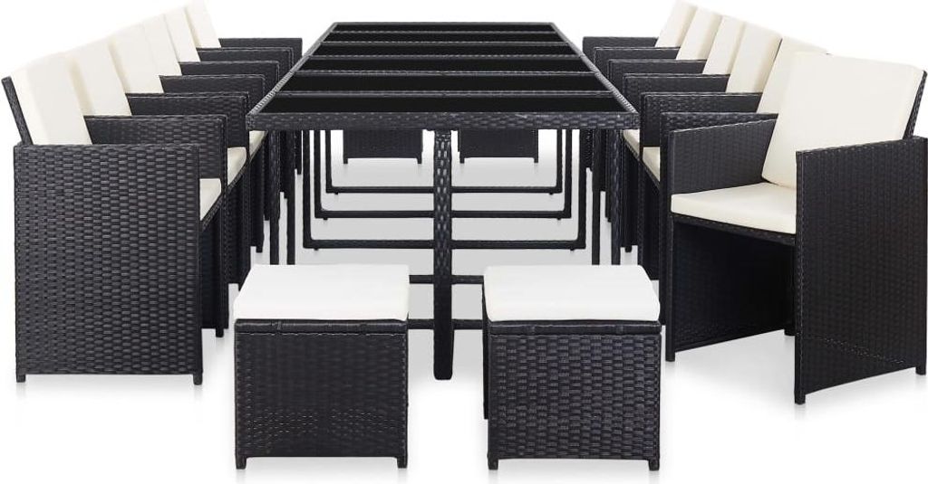 vidaXL 17-tlg. Garten-Essgruppe mit Auflagen Poly Rattan Schwarz