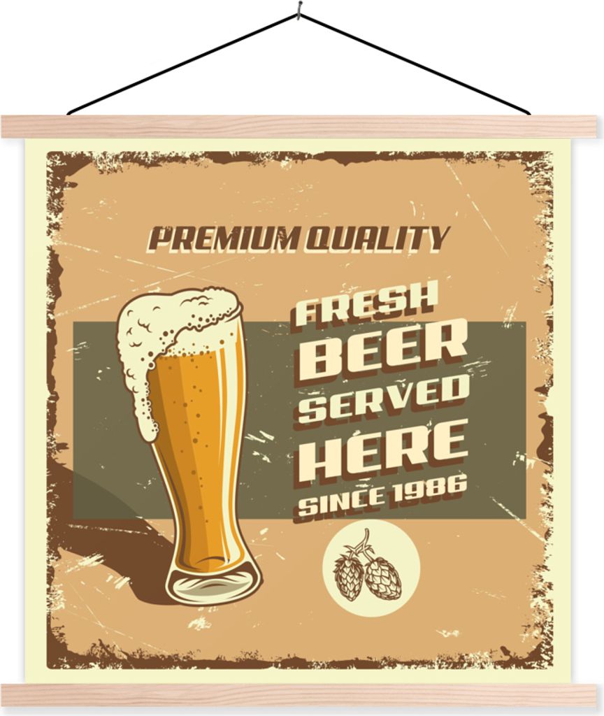 MuchoWow Textilposter Mannshöhle - Bier - Schaum - Vintage 60x60 cm mit holzfarbenen Rahmen - Wanddekoration