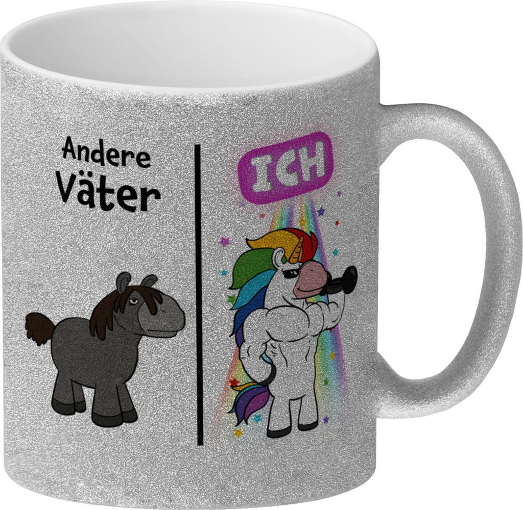 Andere Väter - ICH Glitzer-Kaffeebecher zum Vatertag mit coolem Einhorn