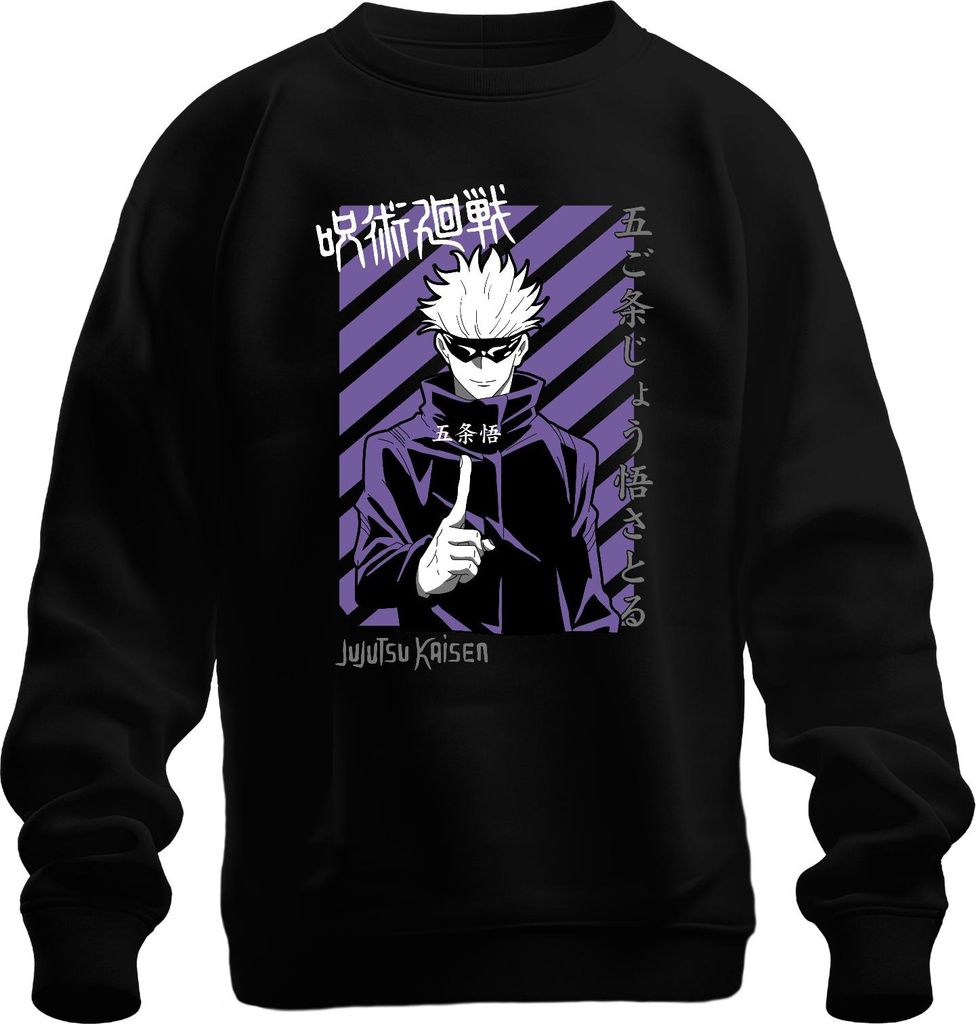Jujutsu Kaisen Gojo Satoru Anime Manga lila Streifen Fan Vintage Uni Sweatshirt Pullover, Schwarz, 3XL