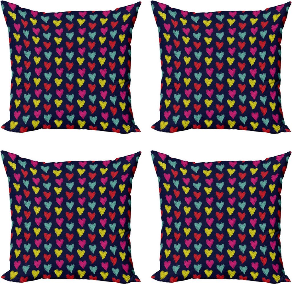 ABAKUHAUS Valentinstag Kissenbezug Set (4 Stück), Herz-Liebe glücklich, Moderner Doppelseitiger Digitaldruck, 50 cm x 50 cm, Mehrfarbig