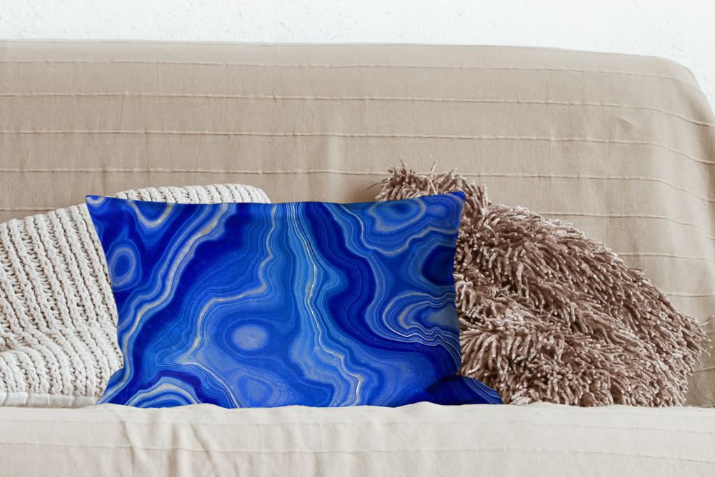 MuchoWow Zierkissen Sofakissen Wohnzimmer Dekokissen 50x30 cm Blau - Achat - Steine - Wohnzimmerdekoration - Polster mit Photo
