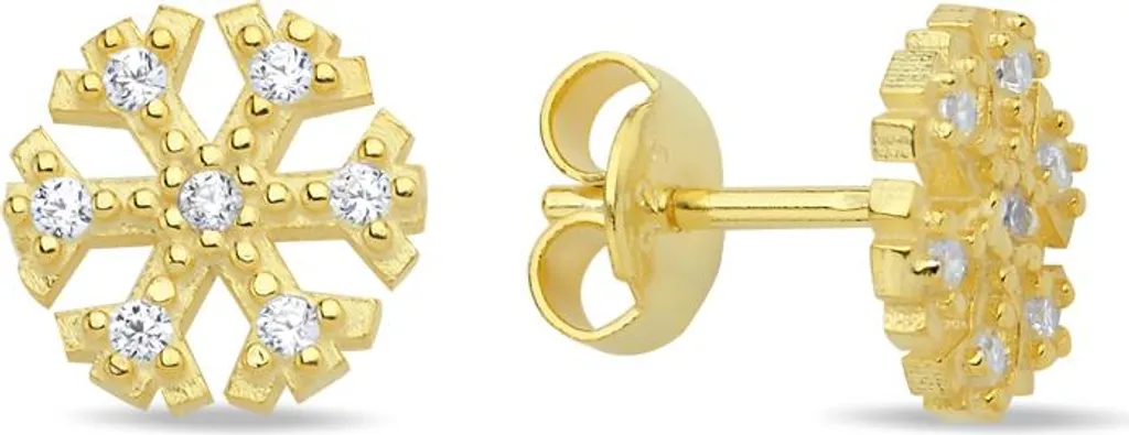 Cadeau Bijou Femme : Boucles Flocon de Neige Argent 925 Doré et Cristaux