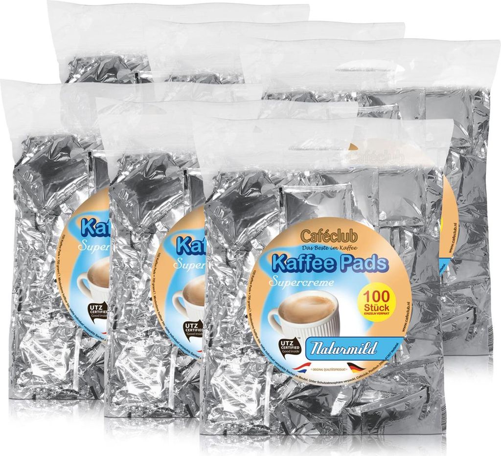 6x Cafeclub Naturmild Kaffeepads Megabeutel je 100 stk. milde Röstung